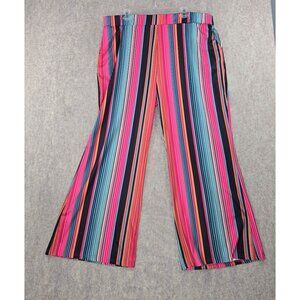 Rainbow Stripe Wide-Leg Pants Polyester/Spandex Multicolor Size 5XL High-Waist
